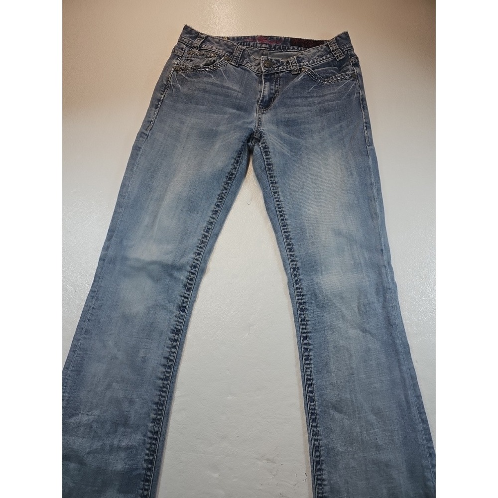 Rock & Roll Cowgirl Jeans Womens 31x34(31x33) Blue Mid- Rise Bootcut DISTRESSED